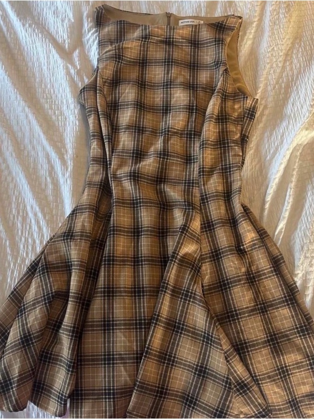 Active USA Tan Plaid Midi Dress